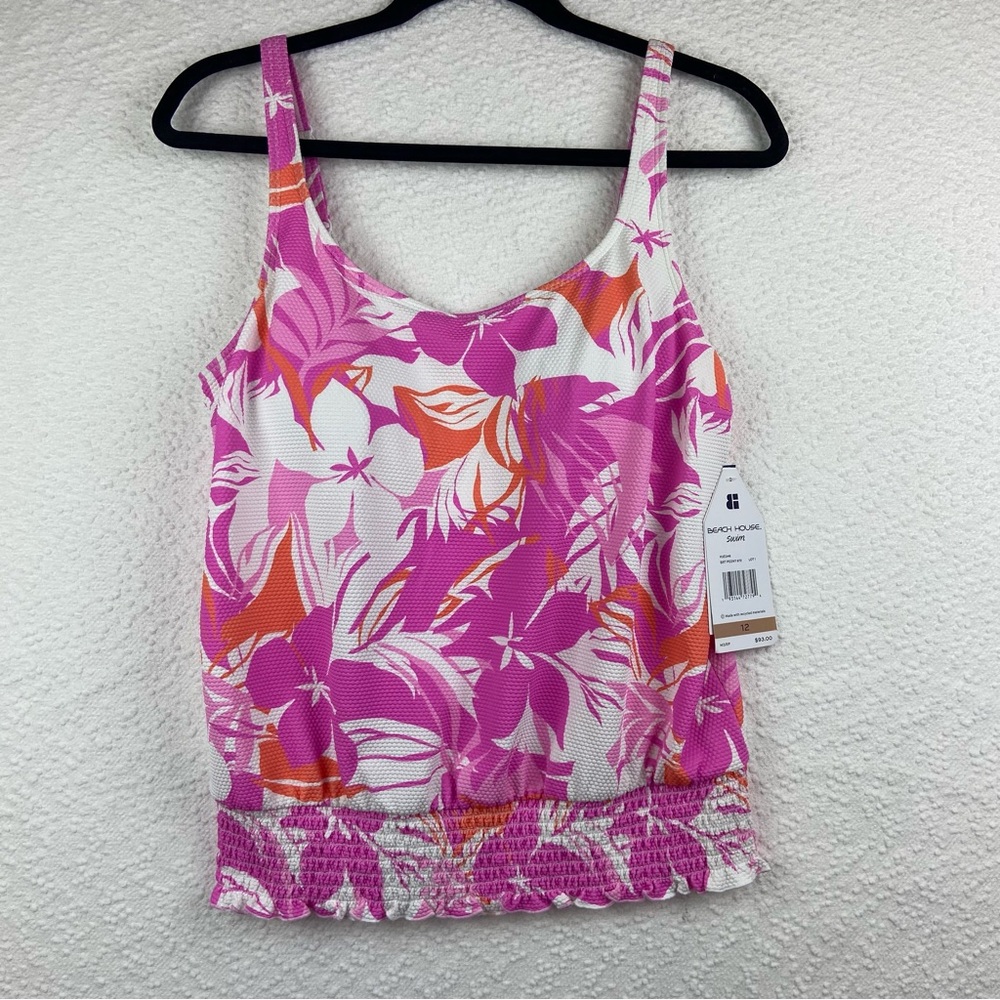Beach House Pink and Orange Floral Tankini Top